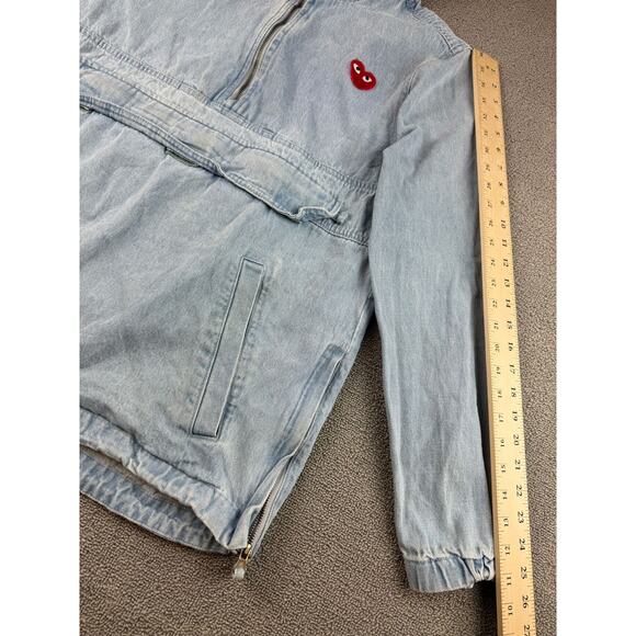 Cotton On Denim Anorak Men's Size Medium Light Wash Hooded DIY Heart Patch - Picture 10 of 14